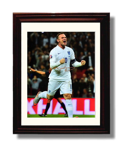Wayne Rooney England Goal Celebration Print Autographed Photo Soccer Print 8x10 Beveled Frame soccer wall art print – Soccer Prints decor