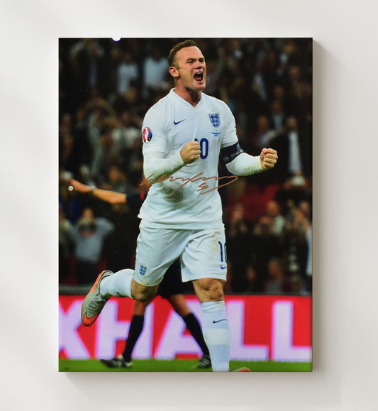 Wayne Rooney England Goal Celebration Autographed Photo - Canvas soccer wall art
