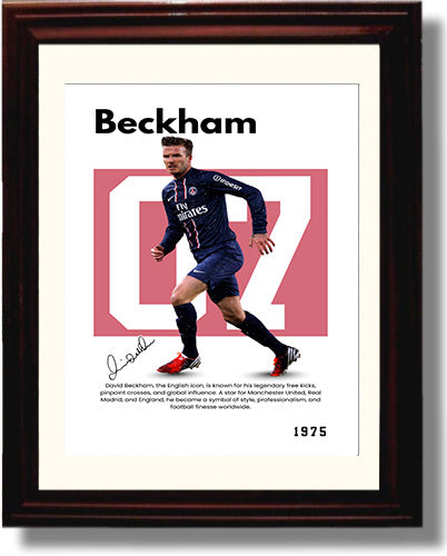 Soccer Legends - Beckham - No. 01 Player Bio Poster Framed 8x10 Matted Beveled Frame Beveled Frame wall art print – vintage decor