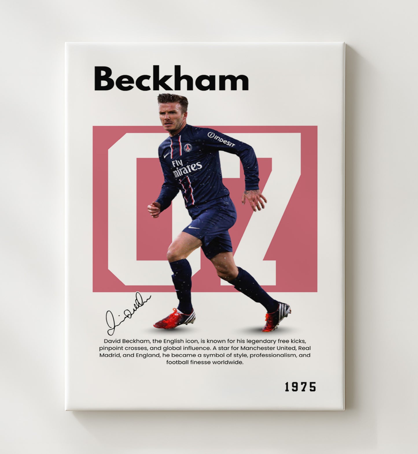 Soccer Legends - Beckham - No. 01 Player Bio Poster 16x20 16x20 Canvas Wall Art wall art print – vintage decor