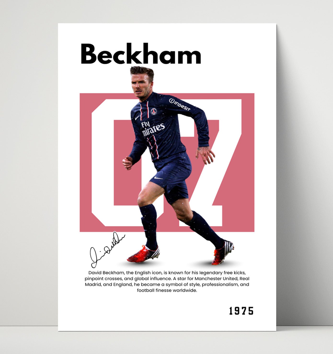 Soccer Legends - Beckham - No. 01 Player Bio Poster Unframed 8x10 in Plastic Sleeve in Plastic Sleeve wall art print – vintage decor
