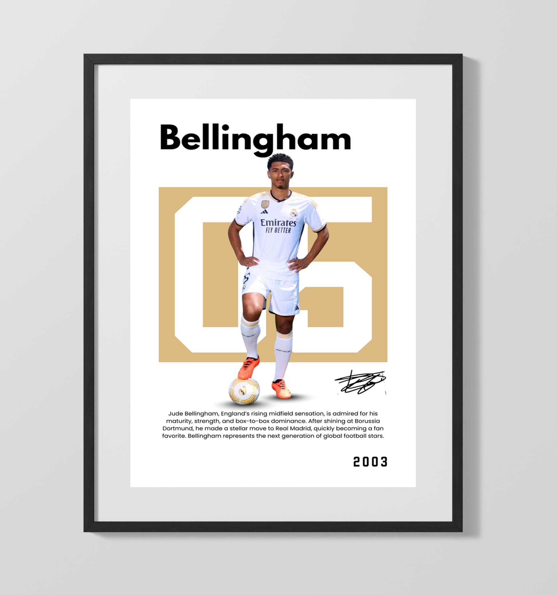 Soccer Legends - Bellingham - No. 07 Player Bio Poster 16x20 16x20 Gallery Framed Artworkd Artwork wall art print – vintage decor