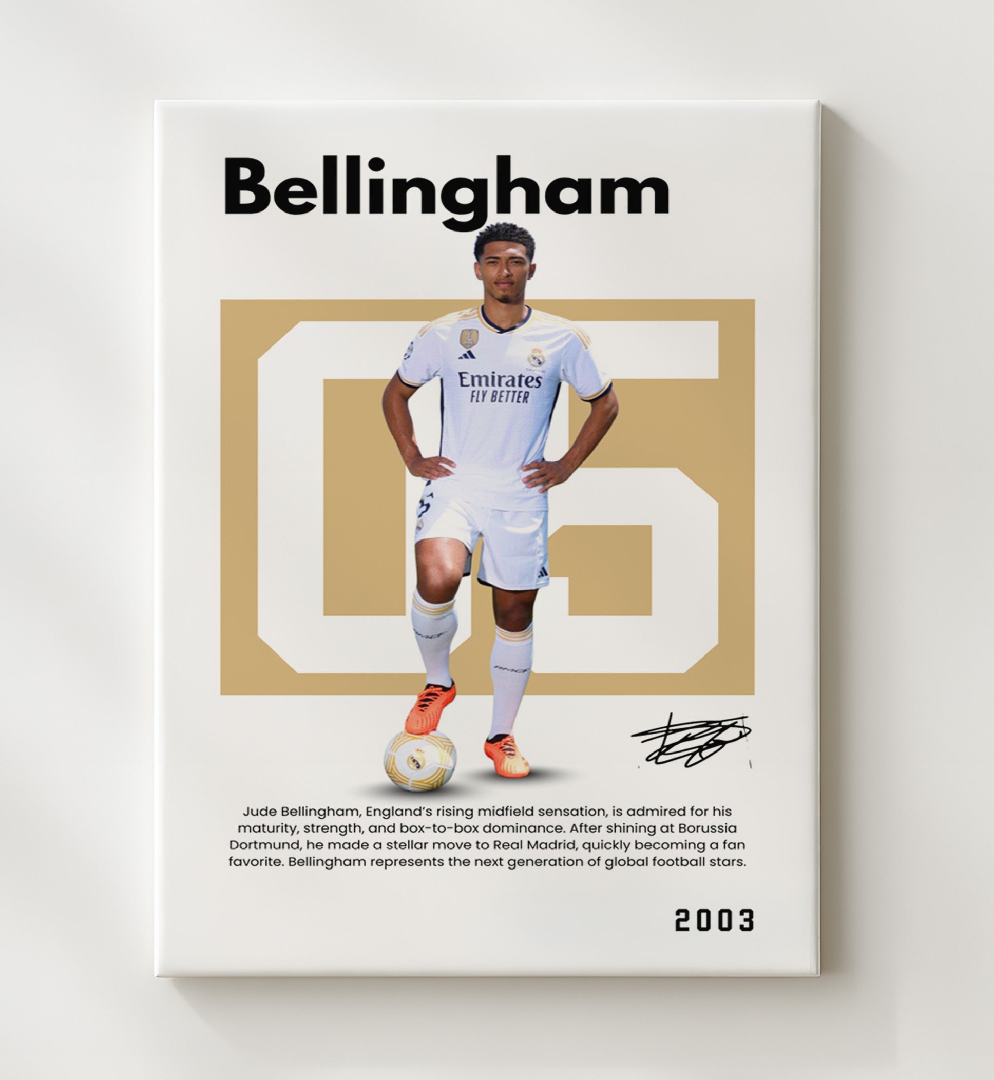 Soccer Legends - Bellingham - No. 07 Player Bio Poster 16x20 16x20 Canvas Wall Art wall art print – vintage decor
