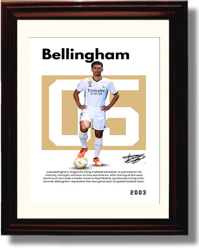 Soccer Legends - Bellingham - No. 07 Player Bio Poster Framed 8x10 Matted Beveled Frame Beveled Frame wall art print – vintage decor