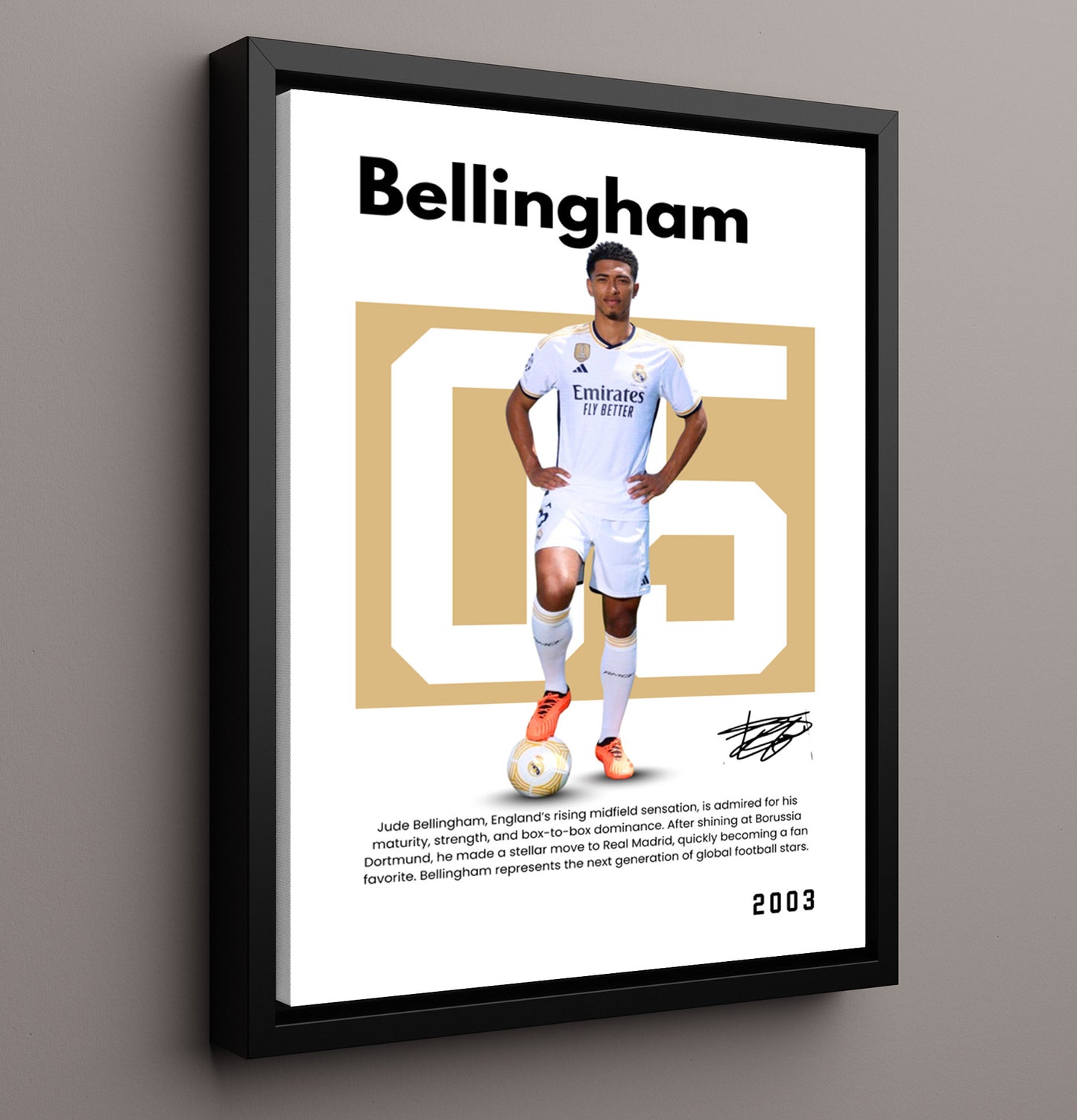 Soccer Legends - Bellingham - No. 07 Player Bio Poster 16x20 16x20 Floating Canvas Display Display wall art print – vintage decor