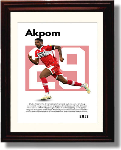 Soccer Legends - Chuba Akpom - No. 29 Player Bio Poster Framed 8x10 Matted Beveled Frame Beveled Frame wall art print – vintage decor