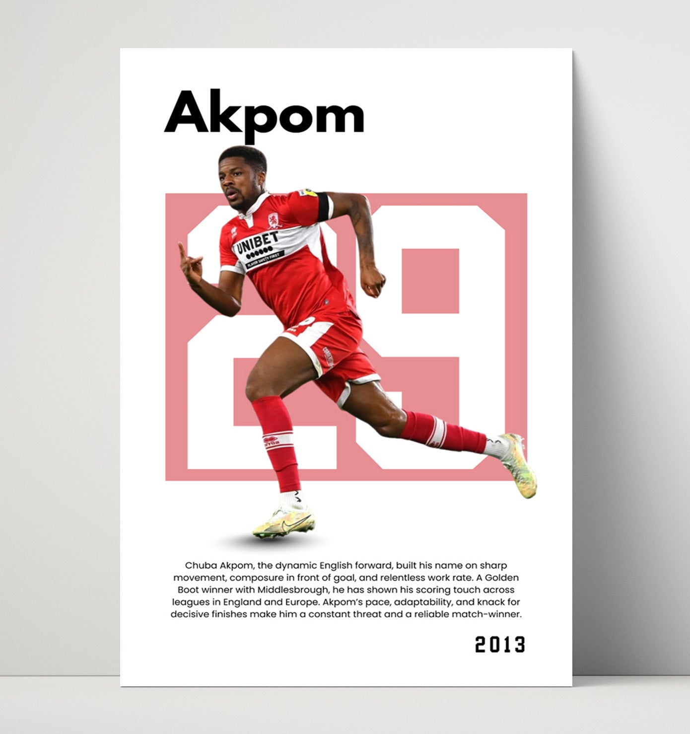 Soccer Legends - Chuba Akpom - No. 29 Player Bio Poster Unframed 8x10 in Plastic Sleeve in Plastic Sleeve wall art print – vintage decor