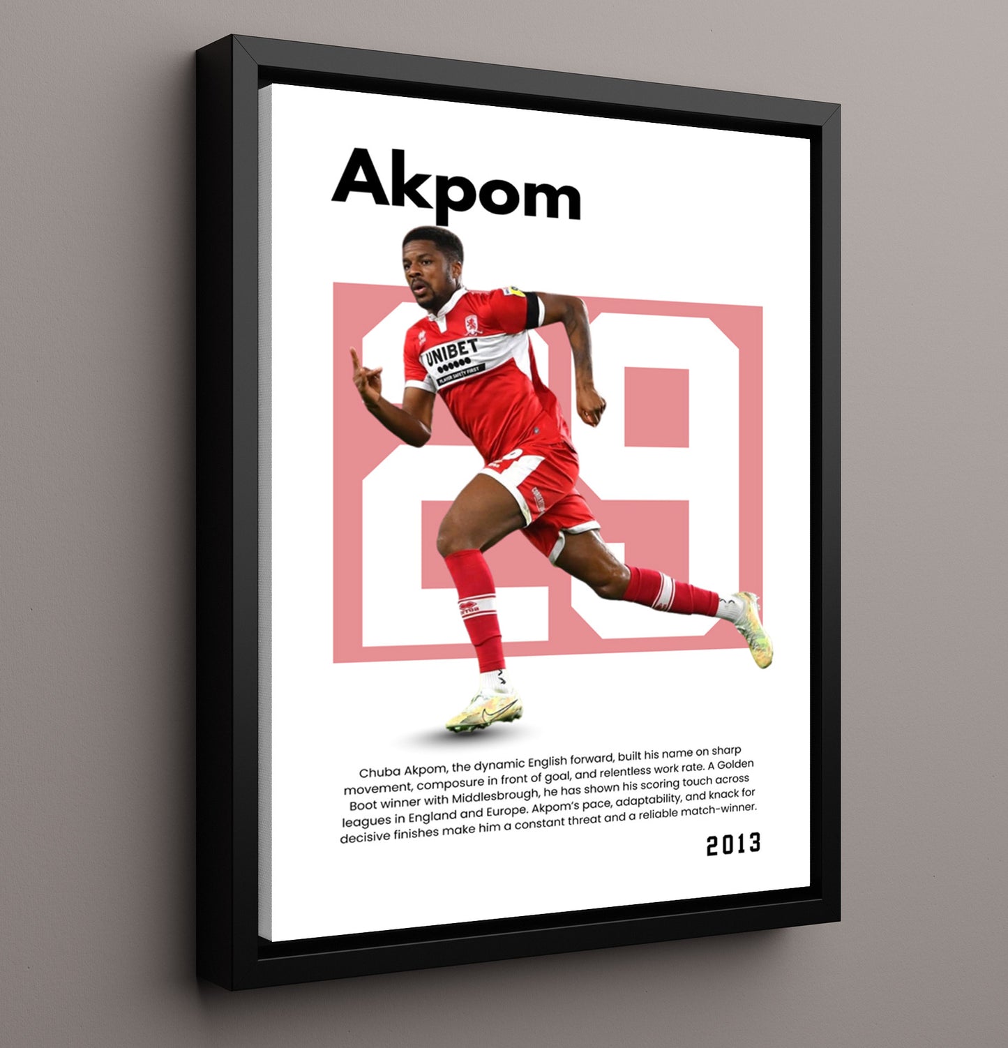 Soccer Legends - Chuba Akpom - No. 29 Player Bio Poster 16x20 16x20 Floating Canvas Display Display wall art print – vintage decor