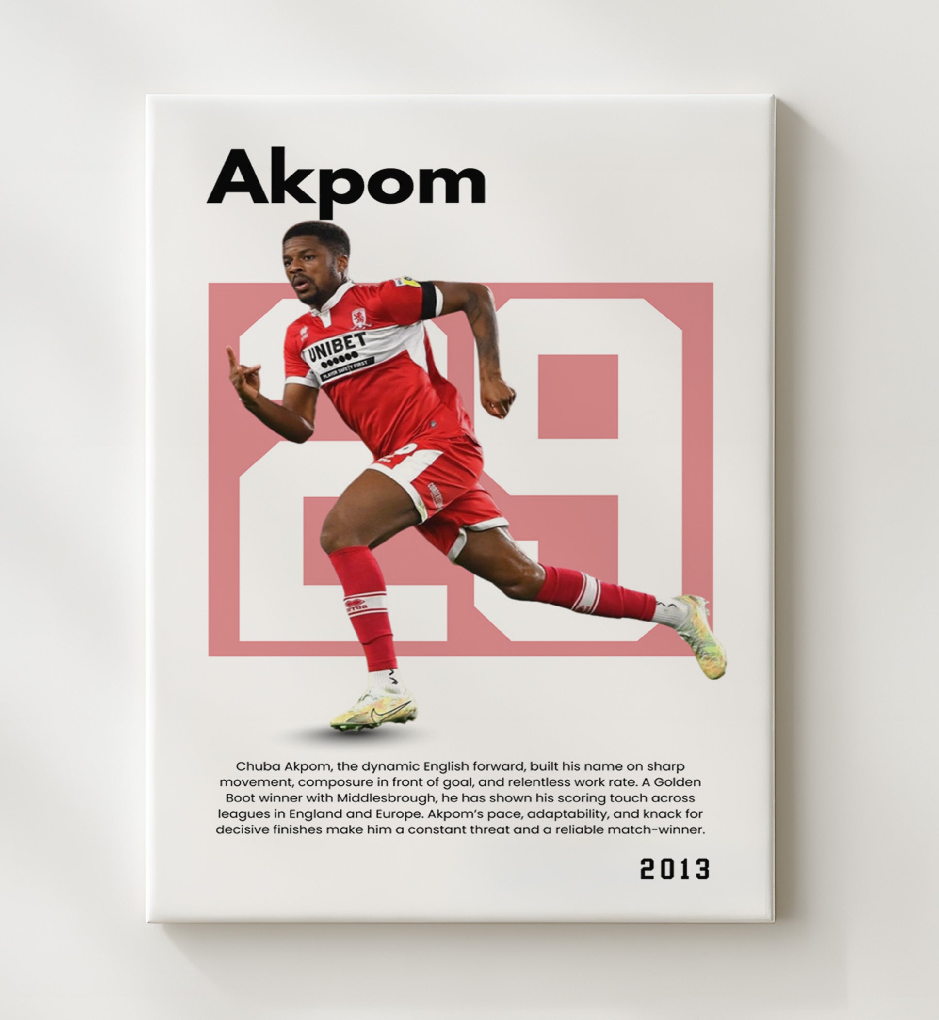 Soccer Legends - Chuba Akpom - No. 29 Player Bio Poster 16x20 16x20 Canvas Wall Art wall art print – vintage decor
