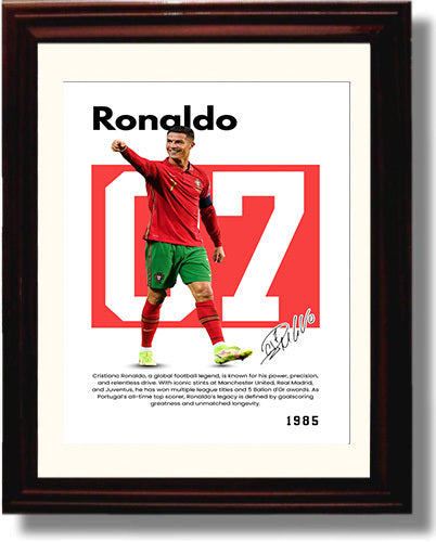Soccer Legends - Cristiano Ronaldo - No. 07 Player Bio Poster Framed 8x10 Matted Beveled Frame Beveled Frame wall art print – vintage decor