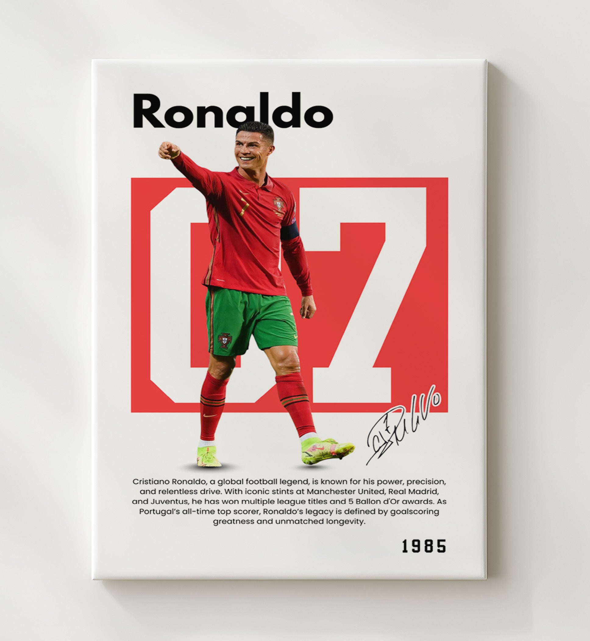 Soccer Legends - Cristiano Ronaldo - No. 07 Player Bio Poster 16x20 16x20 Canvas Wall Art wall art print – vintage decor