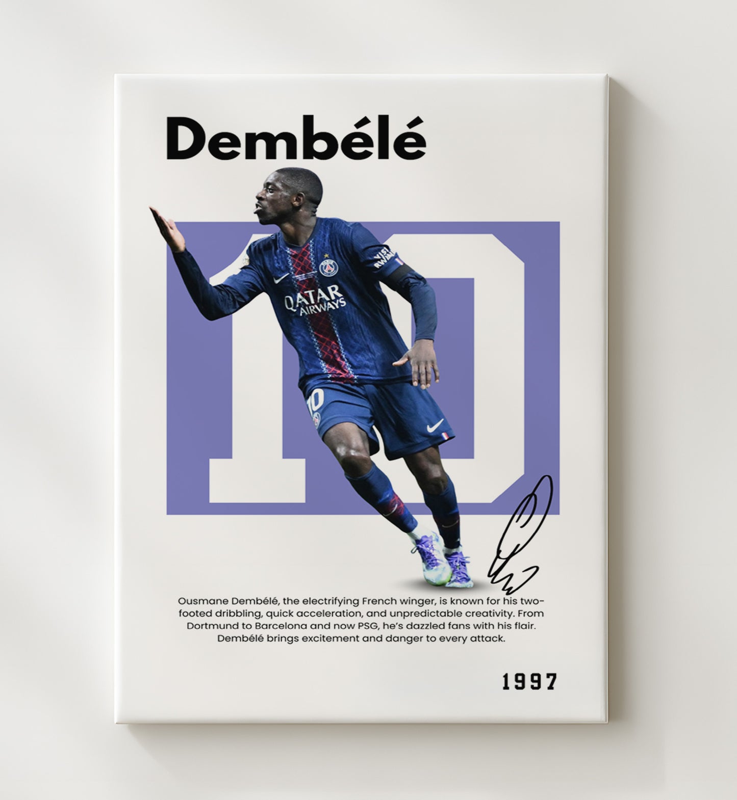 Soccer Legends - Dembele - No. 19 Player Bio Poster 16x20 16x20 Canvas Wall Art wall art print – vintage decor