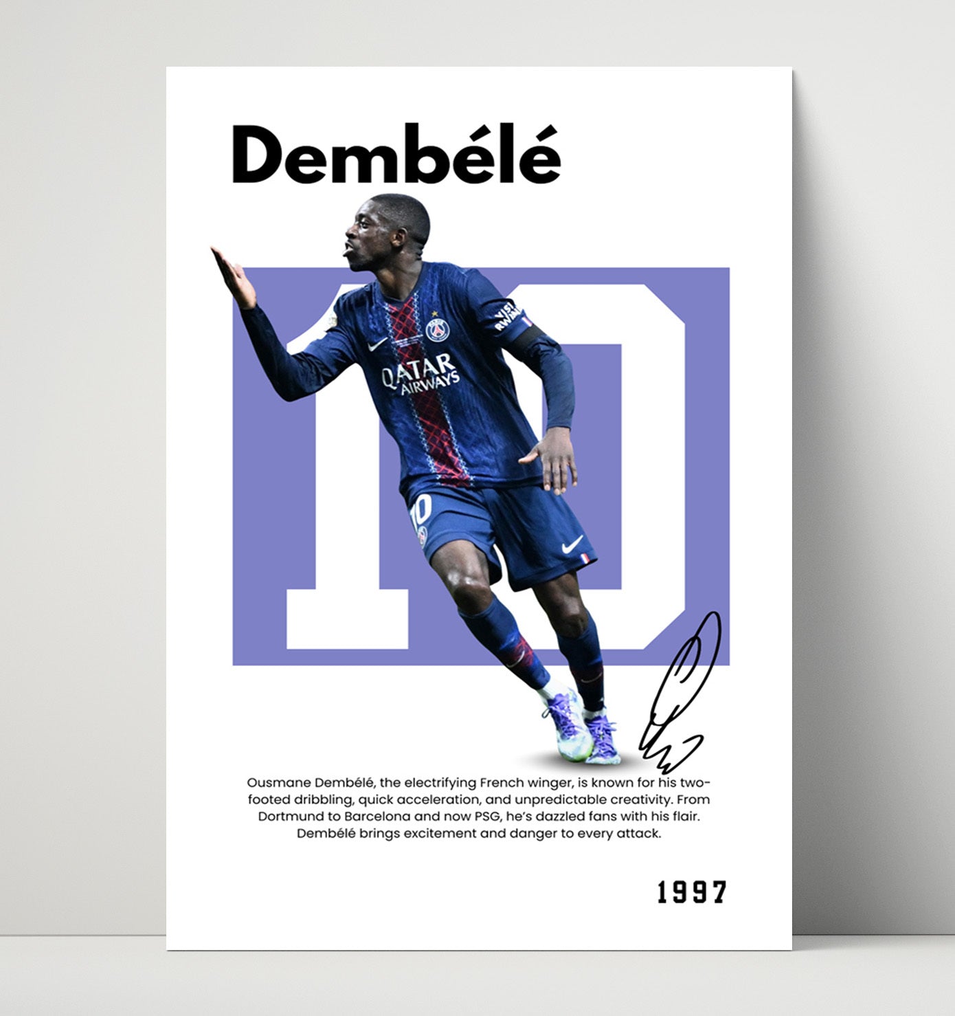 Soccer Legends - Dembele - No. 19 Player Bio Poster Unframed 8x10 in Plastic Sleeve in Plastic Sleeve wall art print – vintage decor