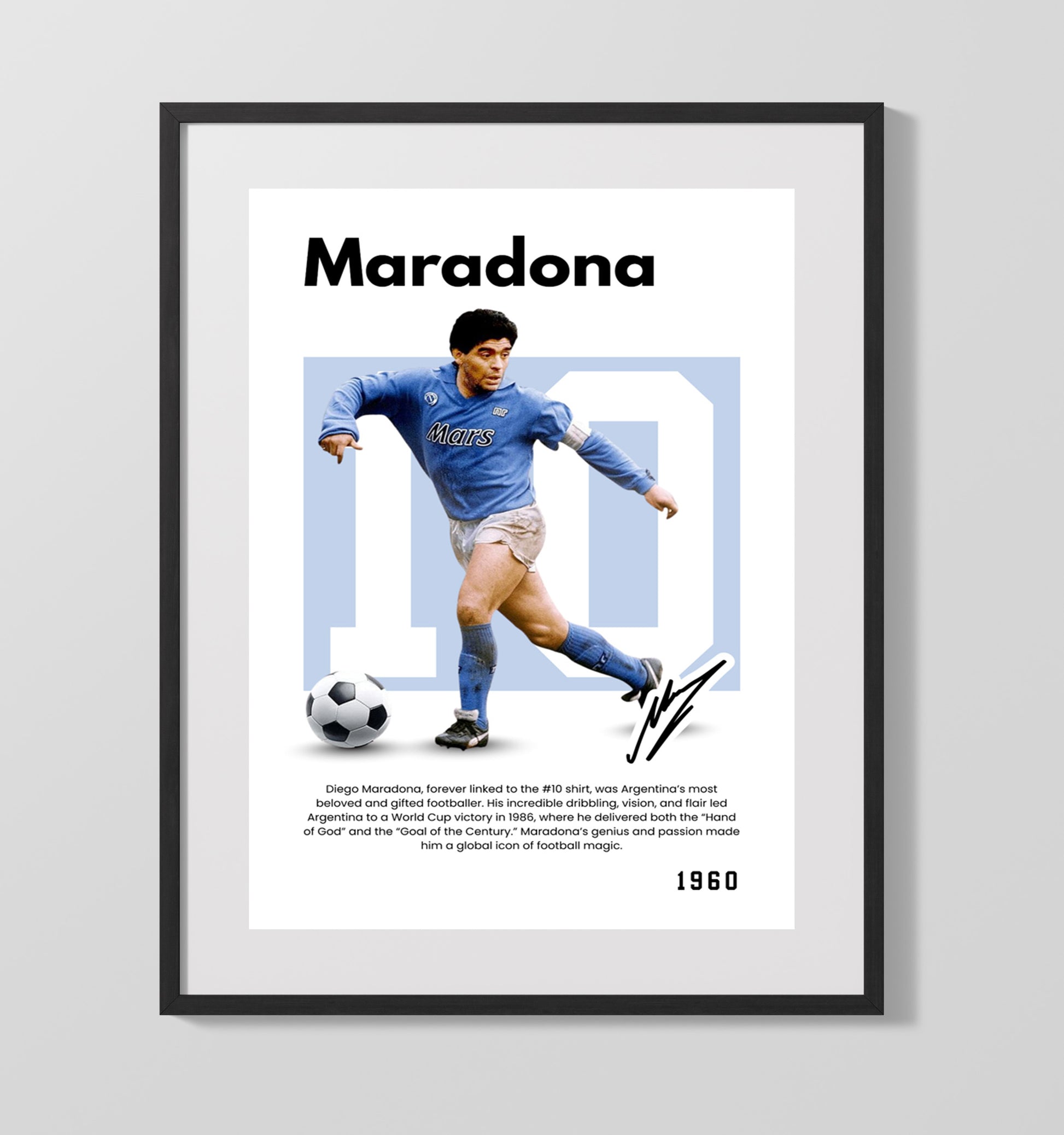 Soccer Legends - Diego Maradona - No. 10 Player Bio Poster 16x20 16x20 Gallery Framed Artworkd Artwork wall art print – vintage decor