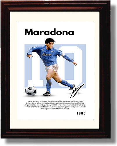 Soccer Legends - Diego Maradona - No. 10 Player Bio Poster Framed 8x10 Matted Beveled Frame Beveled Frame wall art print – vintage decor