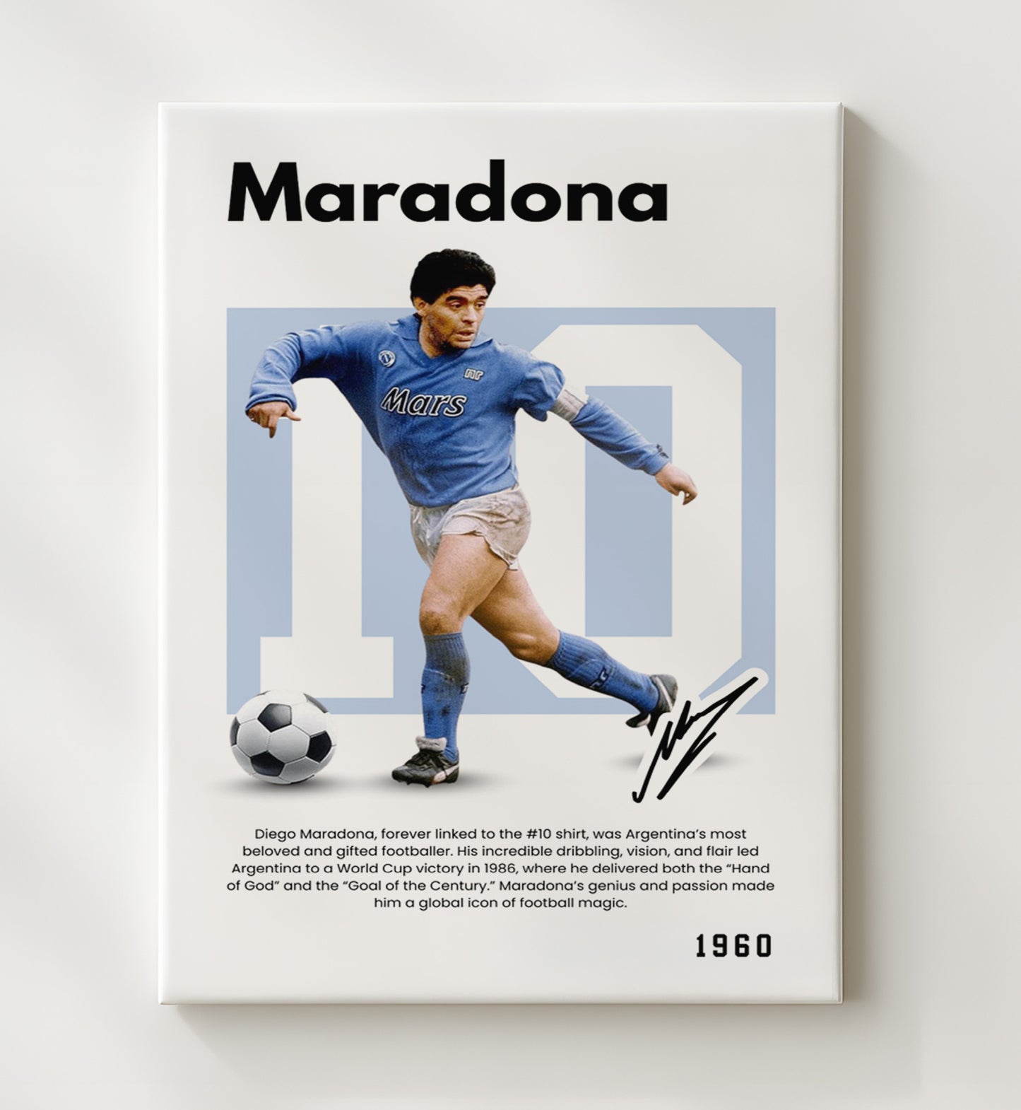 Soccer Legends - Diego Maradona - No. 10 Player Bio Poster 16x20 16x20 Canvas Wall Art wall art print – vintage decor