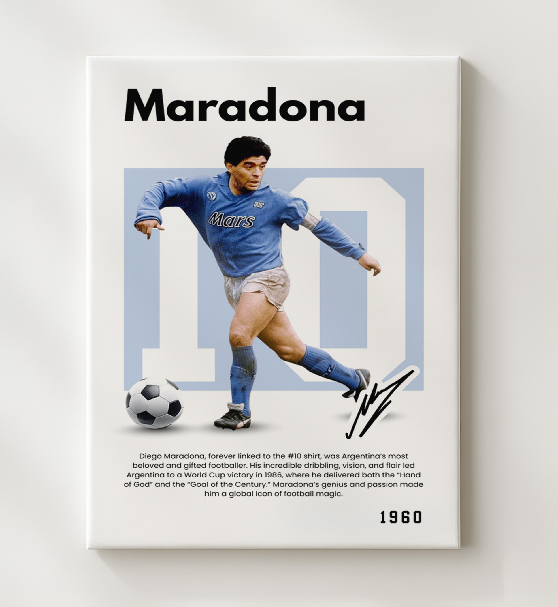 Soccer Legends - Diego Maradona - No. 10 Player Bio Poster 16x20 16x20 Canvas Wall Art wall art print – vintage decor