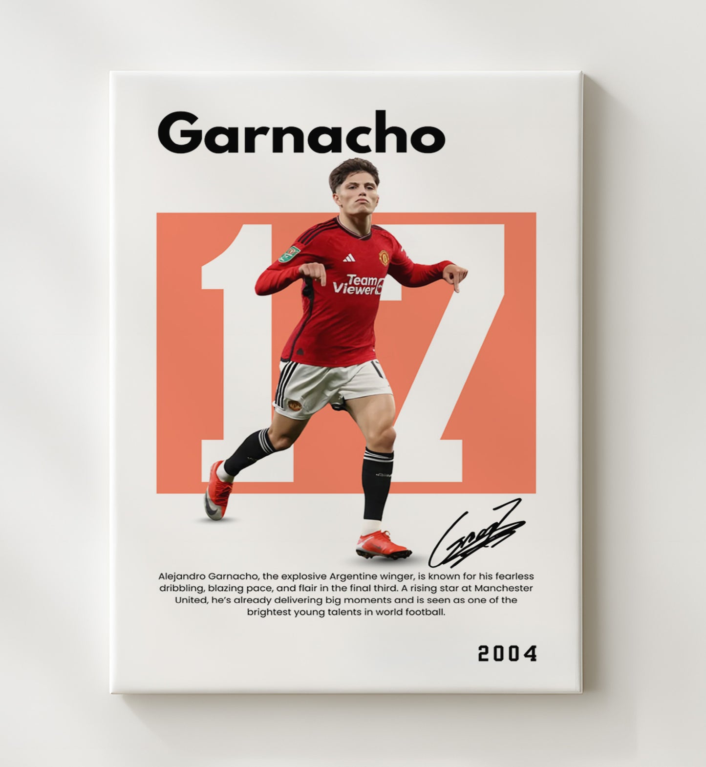 Soccer Legends - Garnacho - No. 09 Player Bio Poster 16x20 16x20 Canvas Wall Art wall art print – vintage decor