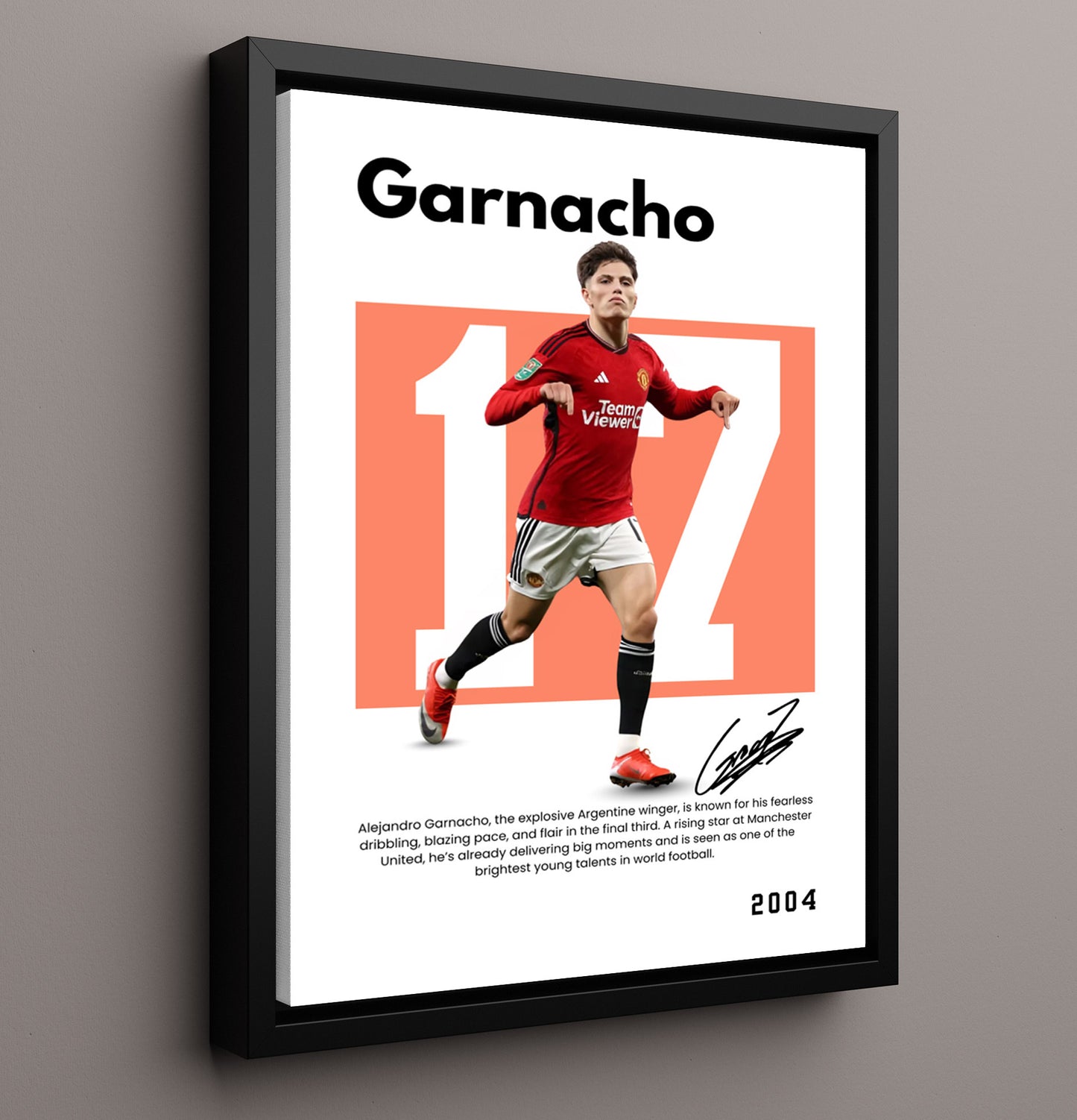 Soccer Legends - Garnacho - No. 09 Player Bio Poster 16x20 16x20 Floating Canvas Display Display wall art print – vintage decor