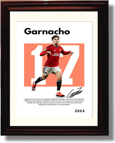 Soccer Legends - Garnacho - No. 09 Player Bio Poster Framed 8x10 Matted Beveled Frame Beveled Frame wall art print – vintage decor