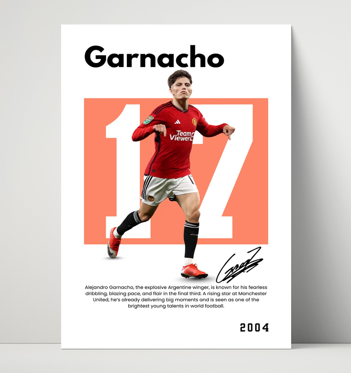 Soccer Legends - Garnacho - No. 09 Player Bio Poster Unframed 8x10 in Plastic Sleeve in Plastic Sleeve wall art print – vintage decor