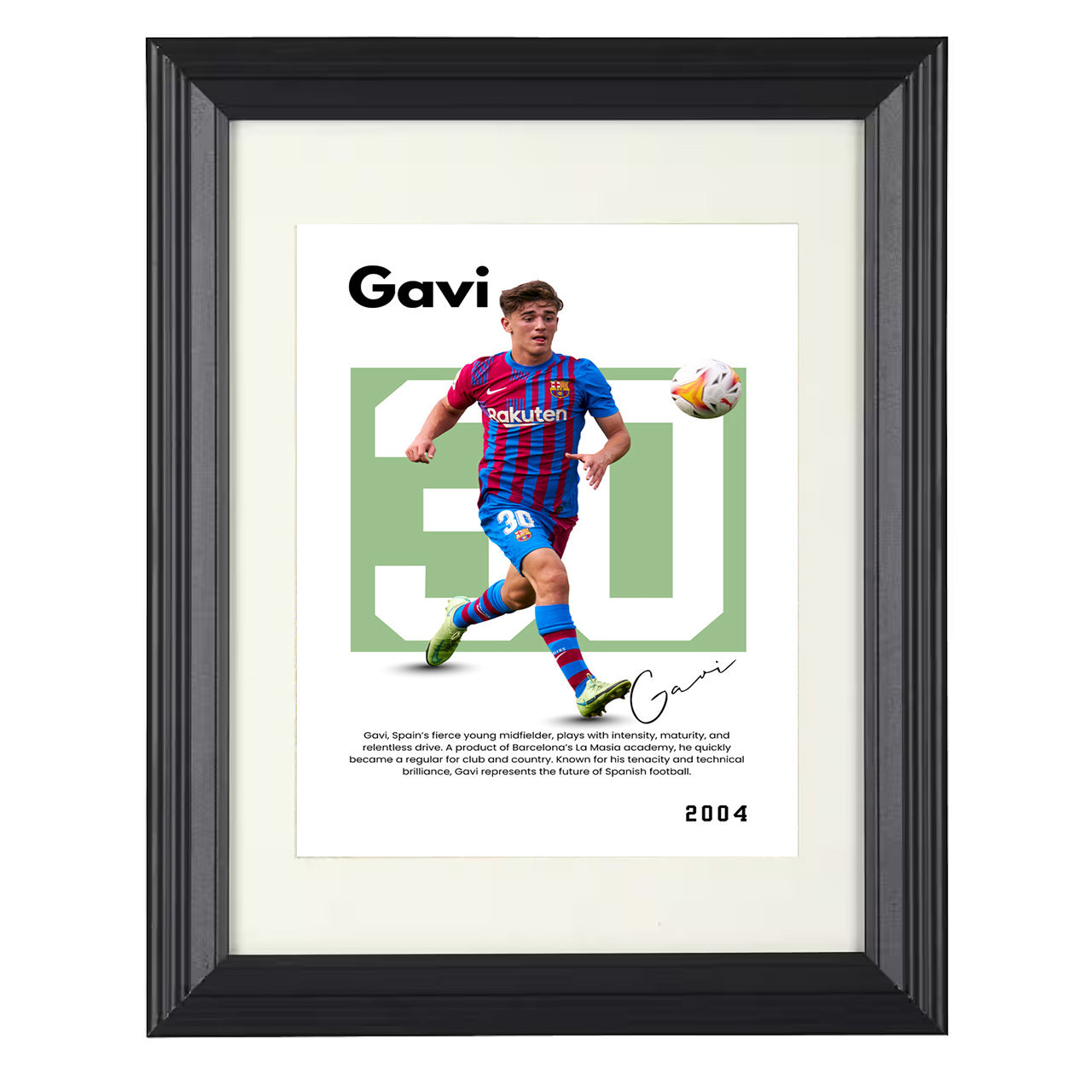 Gavi – No. 10 Player Bio Artwork 8x10 matted black framed soccer wall art