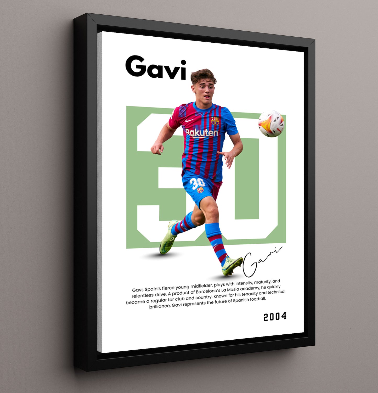 Soccer Legends - Gavi - No. 10 Player Bio Poster 16x20 16x20 Floating Canvas Display Display wall art print – vintage decor