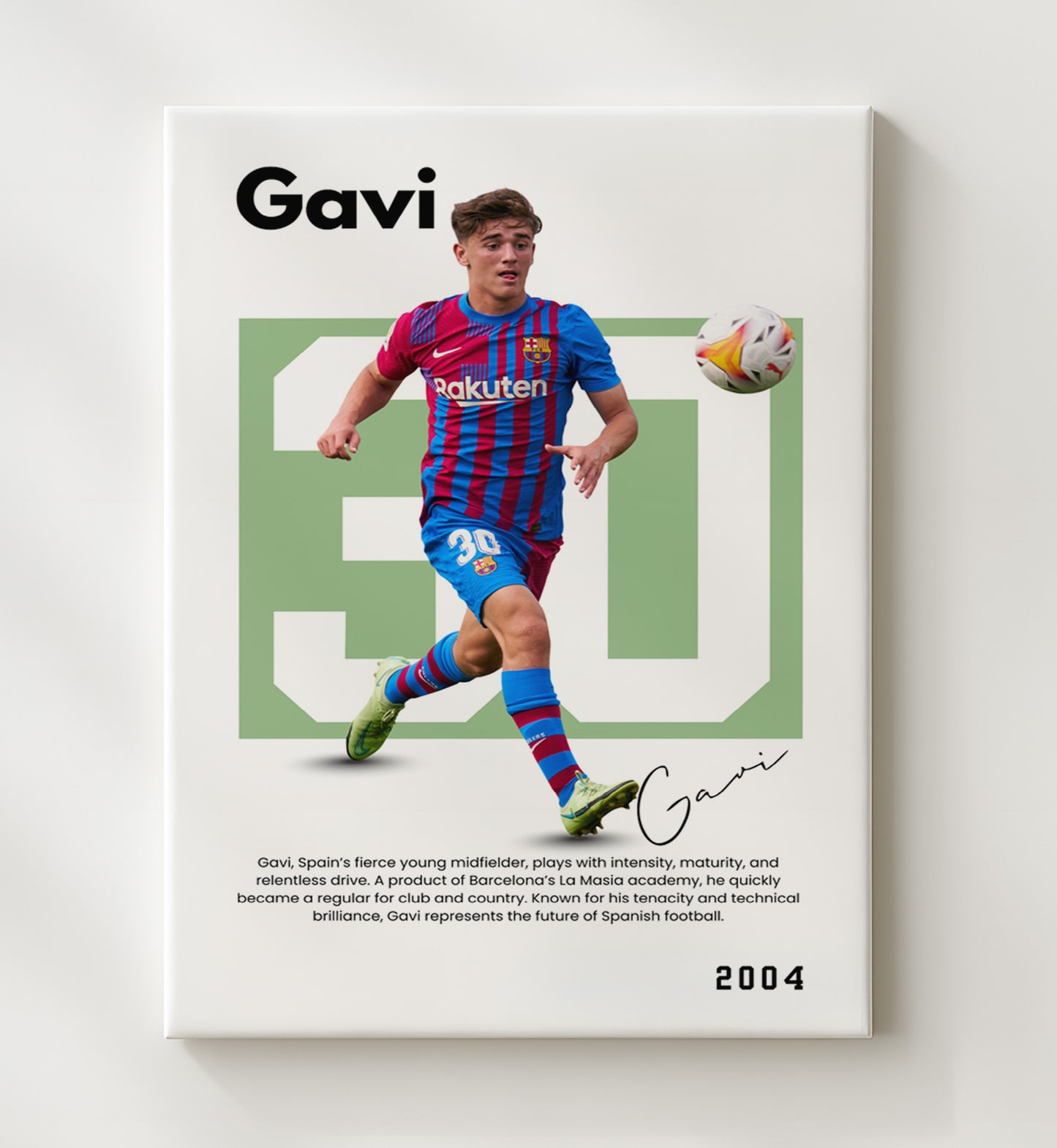 Soccer Legends - Gavi - No. 10 Player Bio Poster 16x20 16x20 Canvas Wall Art wall art print – vintage decor