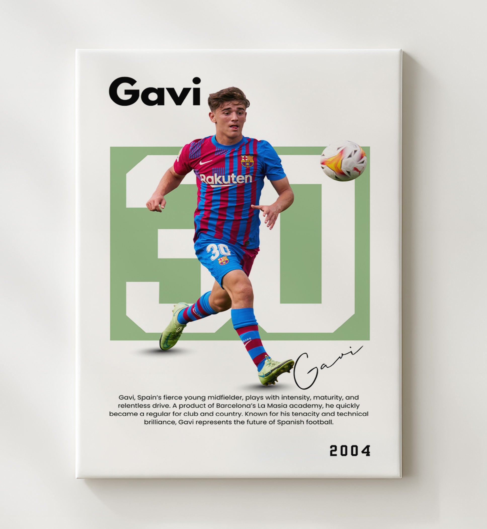 Soccer Legends - Gavi - No. 10 Player Bio Poster 16x20 16x20 Canvas Wall Art wall art print – vintage decor