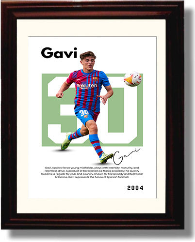 Soccer Legends - Gavi - No. 10 Player Bio Poster Framed 8x10 Matted Beveled Frame Beveled Frame wall art print – vintage decor