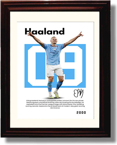 Soccer Legends - Haaland - No. 05 Player Bio Poster Framed 8x10 Matted Beveled Frame Beveled Frame wall art print – vintage decor