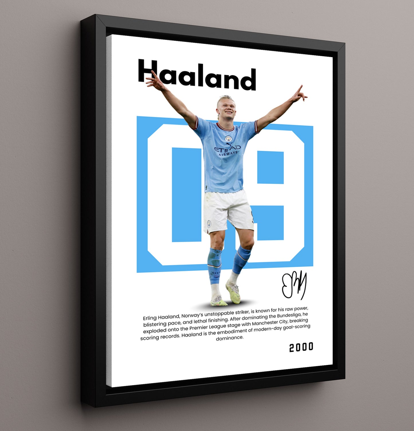 Soccer Legends - Haaland - No. 05 Player Bio Poster 16x20 16x20 Floating Canvas Display Display wall art print – vintage decor