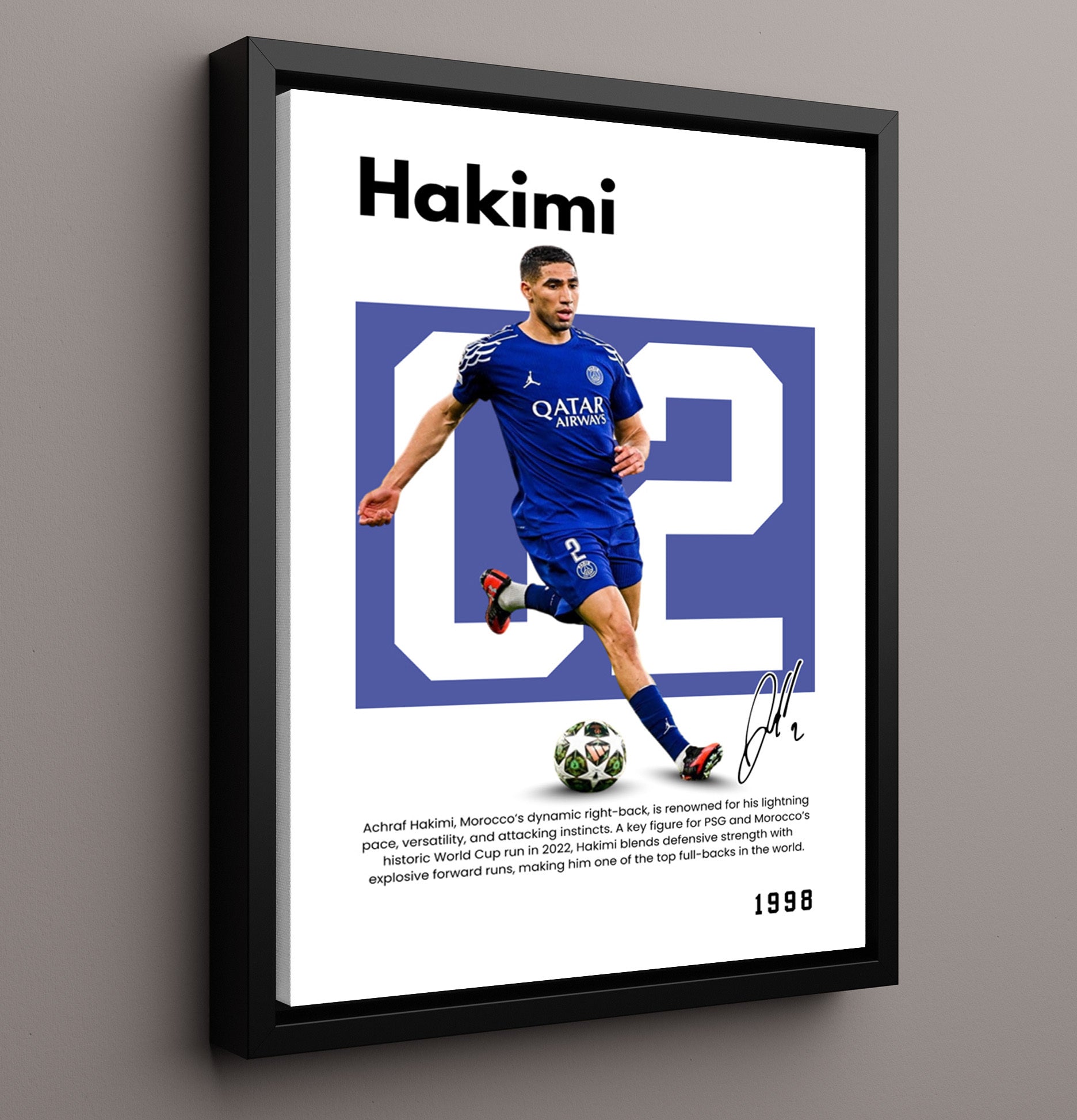 Soccer Legends - Hakimi - No. 10 Player Bio Poster 16x20 16x20 Floating Canvas Display Display wall art print – vintage decor