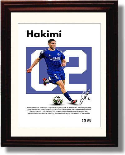 Soccer Legends - Hakimi - No. 10 Player Bio Poster Framed 8x10 Matted Beveled Frame Beveled Frame wall art print – vintage decor