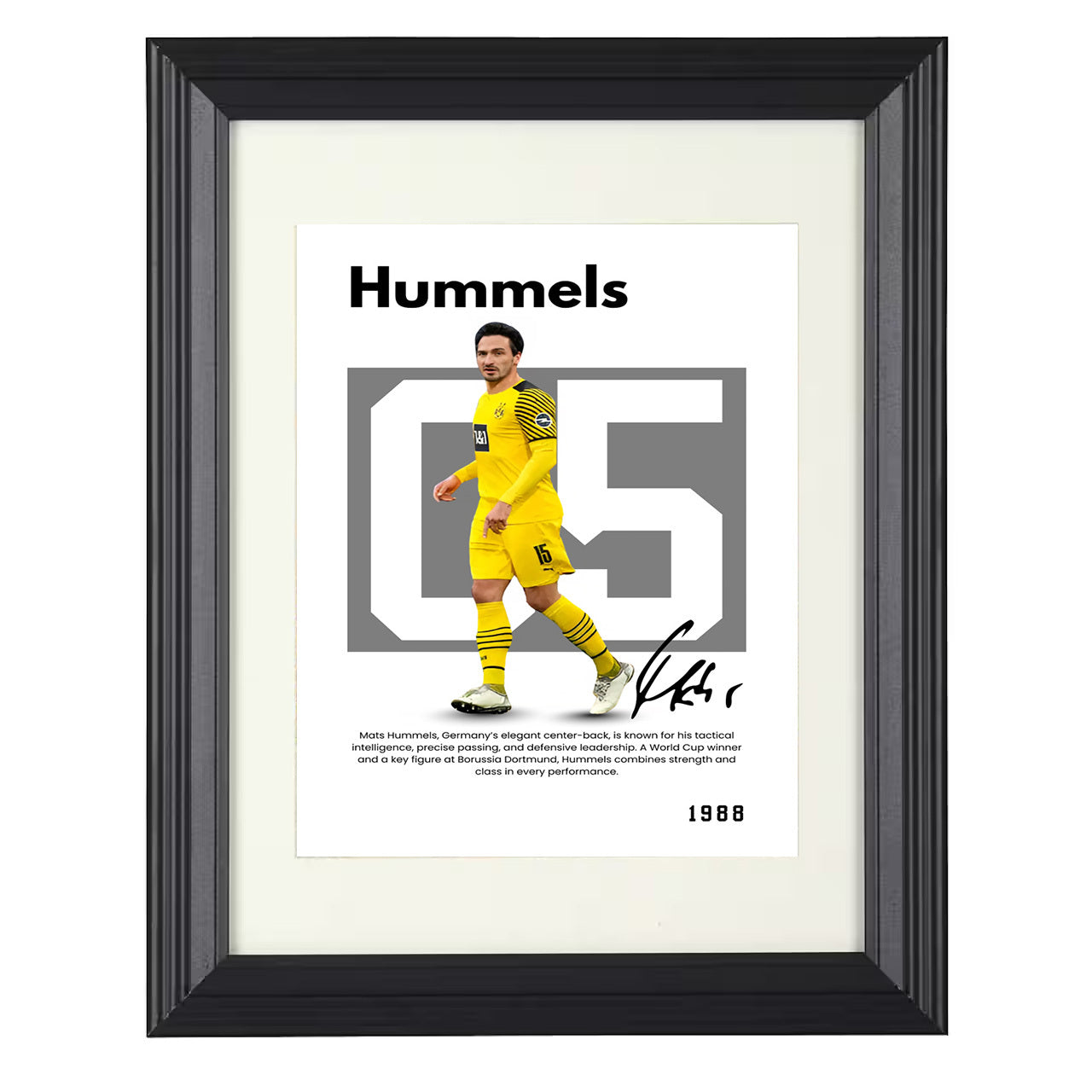 Mats Hummels – No. 01 Player Bio Artwork 8x10 matted black framed soccer wall art
