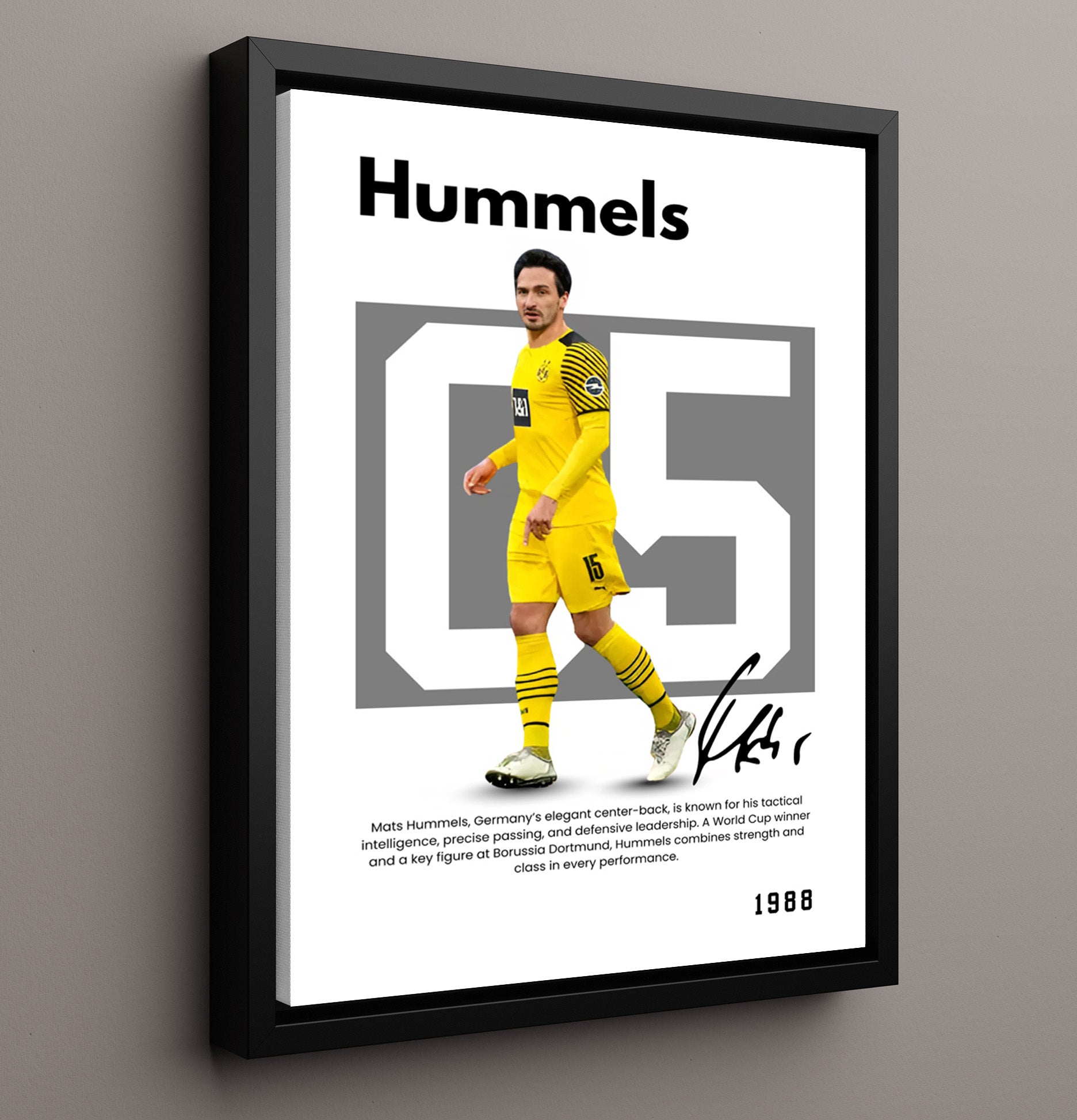 Soccer Legends - Hummels - No. 01 Player Bio Poster 16x20 16x20 Floating Canvas Display Display wall art print – vintage decor
