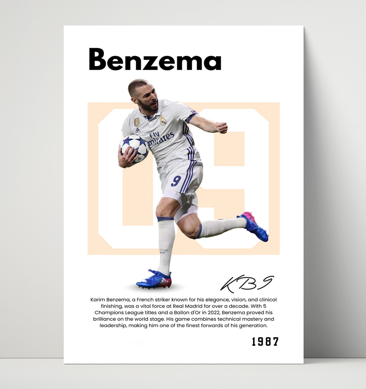 Soccer Legends - Karim Benzema - No. 09 Player Bio Poster Unframed 8x10 in Plastic Sleeve in Plastic Sleeve wall art print – vintage decor