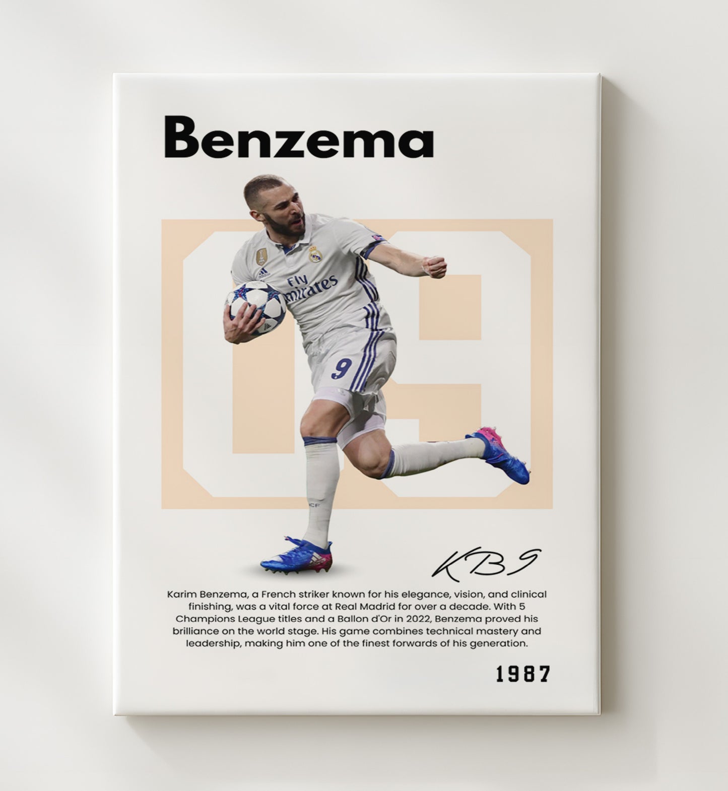Soccer Legends - Karim Benzema - No. 09 Player Bio Poster 16x20 16x20 Canvas Wall Art wall art print – vintage decor