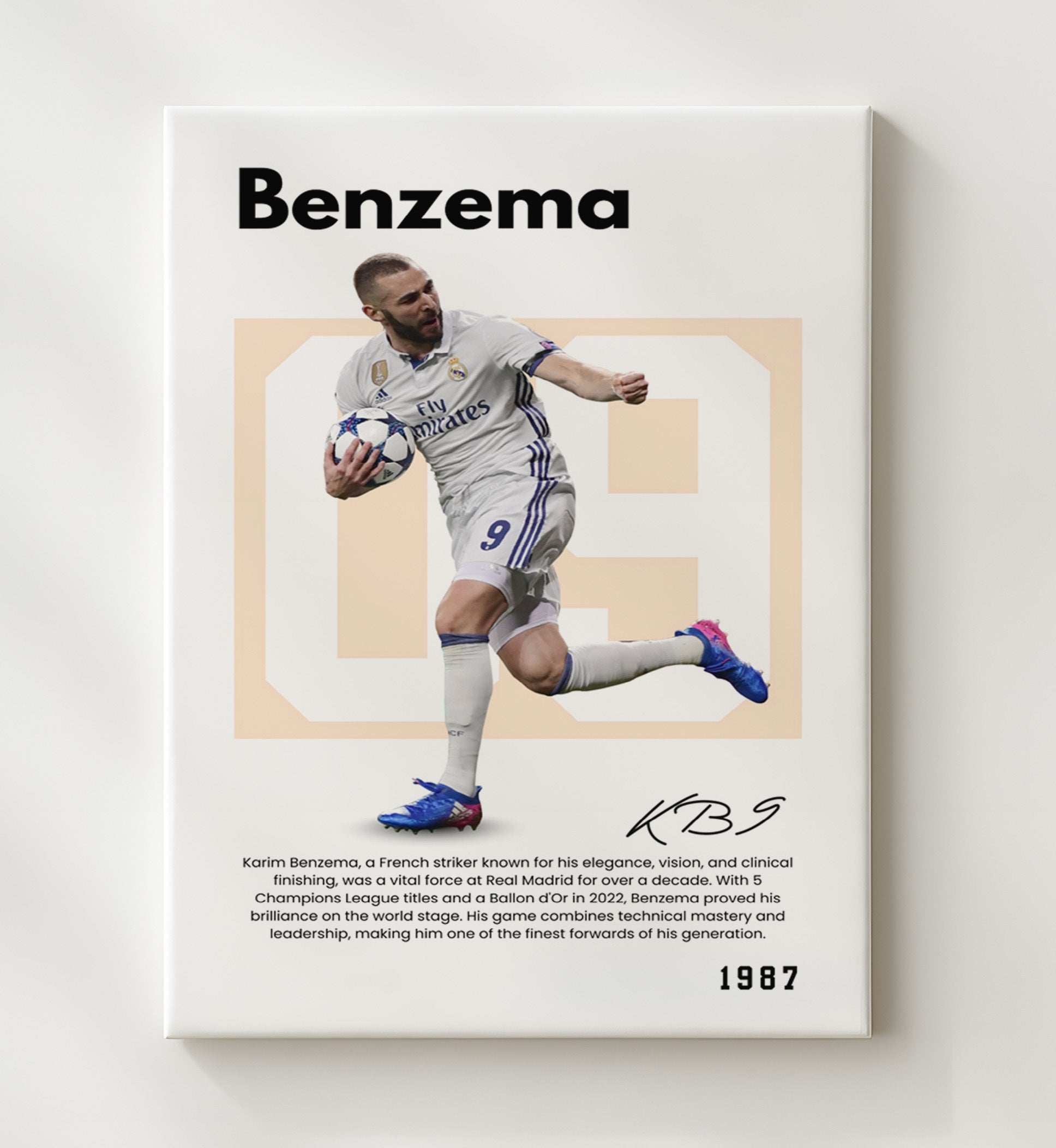 Soccer Legends - Karim Benzema - No. 09 Player Bio Poster 16x20 16x20 Canvas Wall Art wall art print – vintage decor