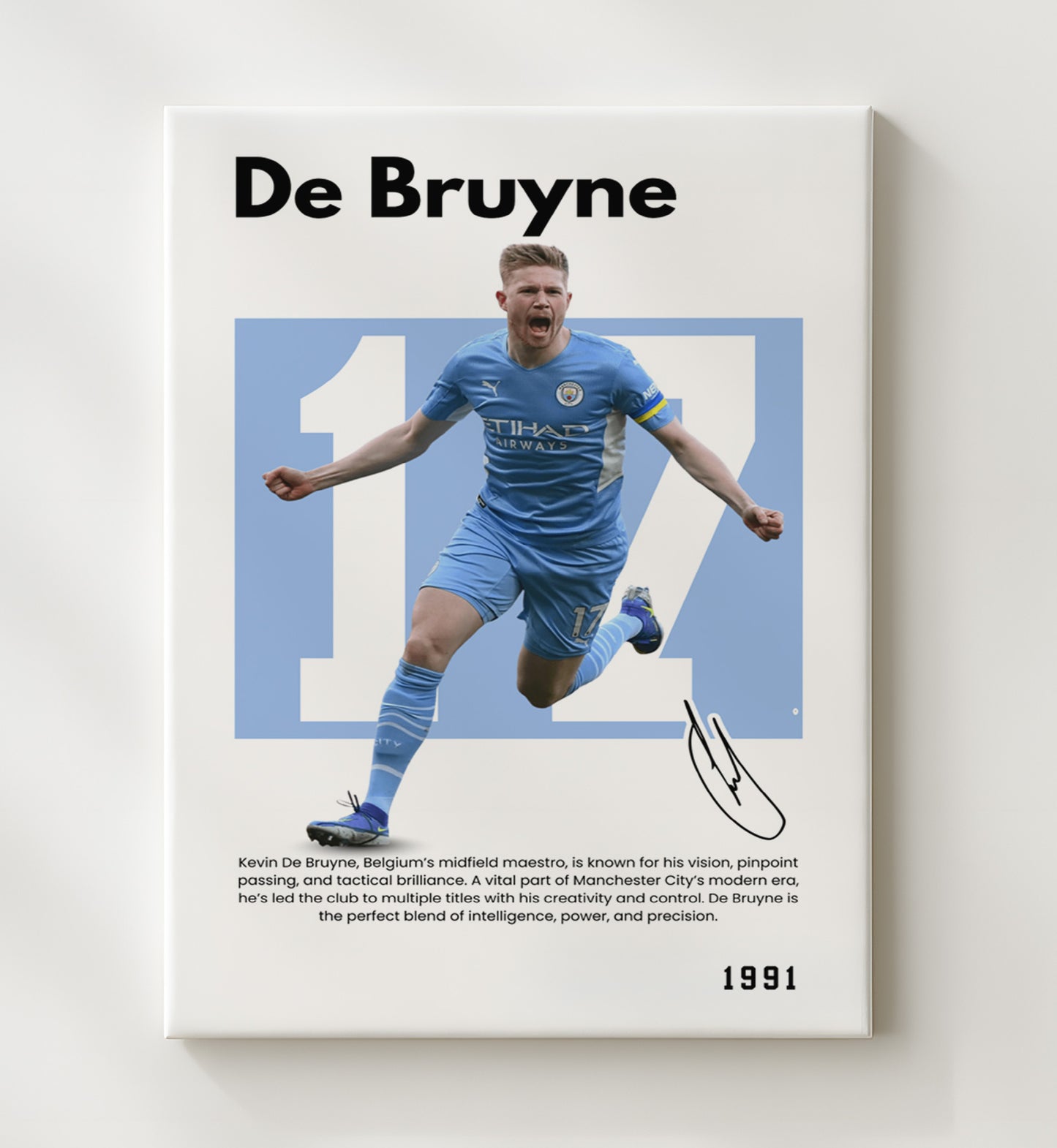 Soccer Legends - Kevin De Bruyne - No. 17 Player Bio Poster 16x20 16x20 Canvas Wall Art wall art print – vintage decor