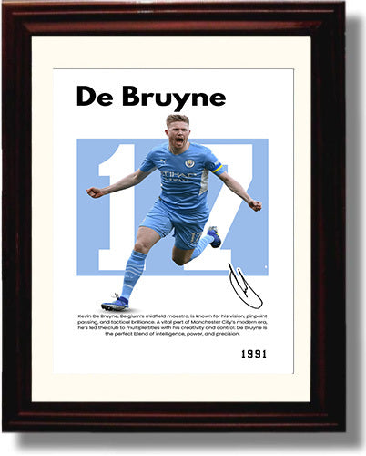 Soccer Legends - Kevin De Bruyne - No. 17 Player Bio Poster Framed 8x10 Matted Beveled Frame Beveled Frame wall art print – vintage decor