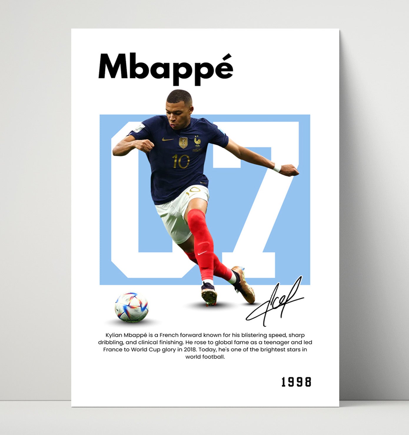 Soccer Legends - Kylian Mbappe - No. 07 Player Bio Poster Unframed 8x10 in Plastic Sleeve in Plastic Sleeve wall art print – vintage decor