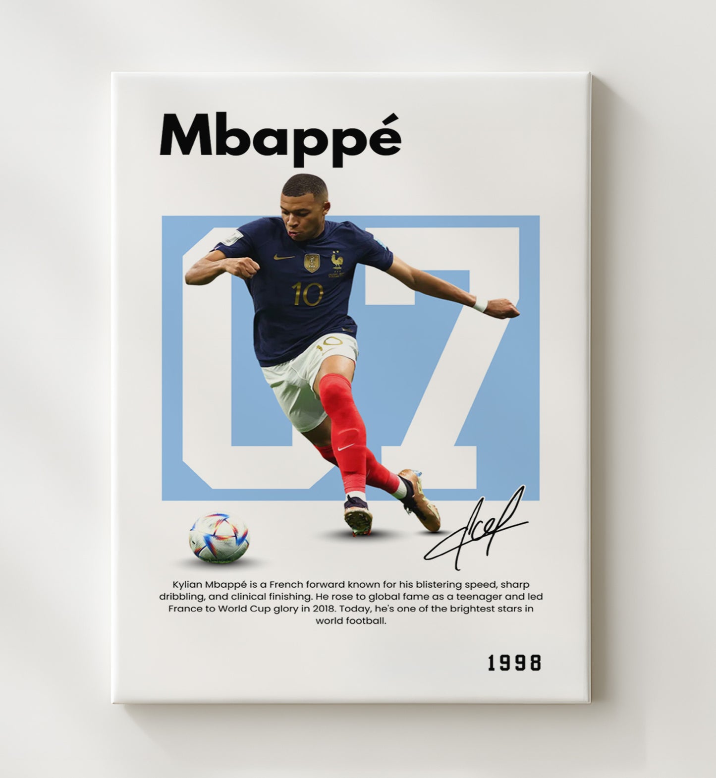Soccer Legends - Kylian Mbappe - No. 07 Player Bio Poster 16x20 16x20 Canvas Wall Art wall art print – vintage decor