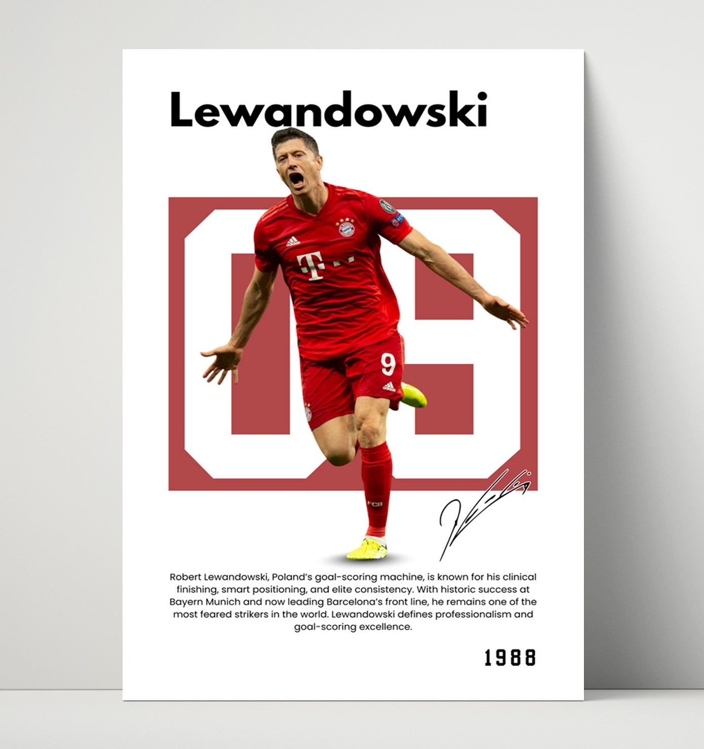 Soccer Legends - Lewandowski - No. 02 Player Bio Poster Unframed 8x10 in Plastic Sleeve in Plastic Sleeve wall art print – vintage decor