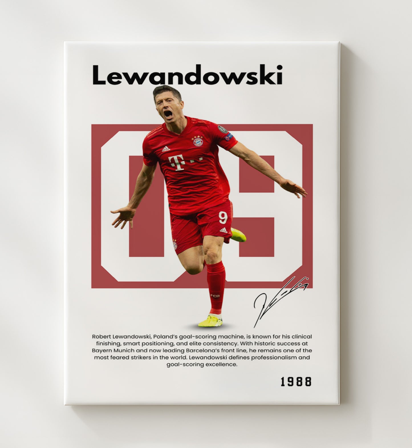 Soccer Legends - Lewandowski - No. 02 Player Bio Poster 16x20 16x20 Canvas Wall Art wall art print – vintage decor