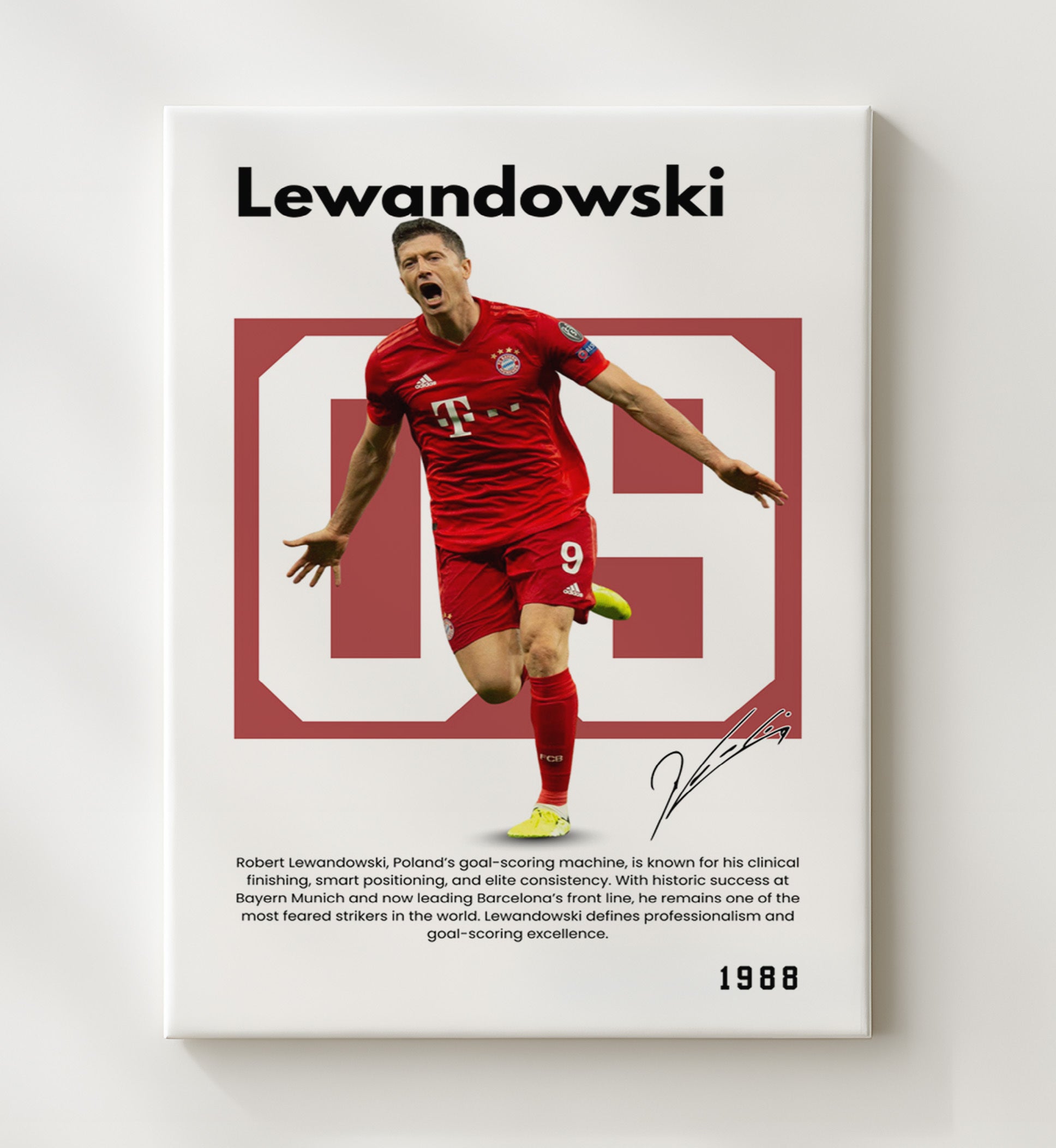 Soccer Legends - Lewandowski - No. 02 Player Bio Poster 16x20 16x20 Canvas Wall Art wall art print – vintage decor