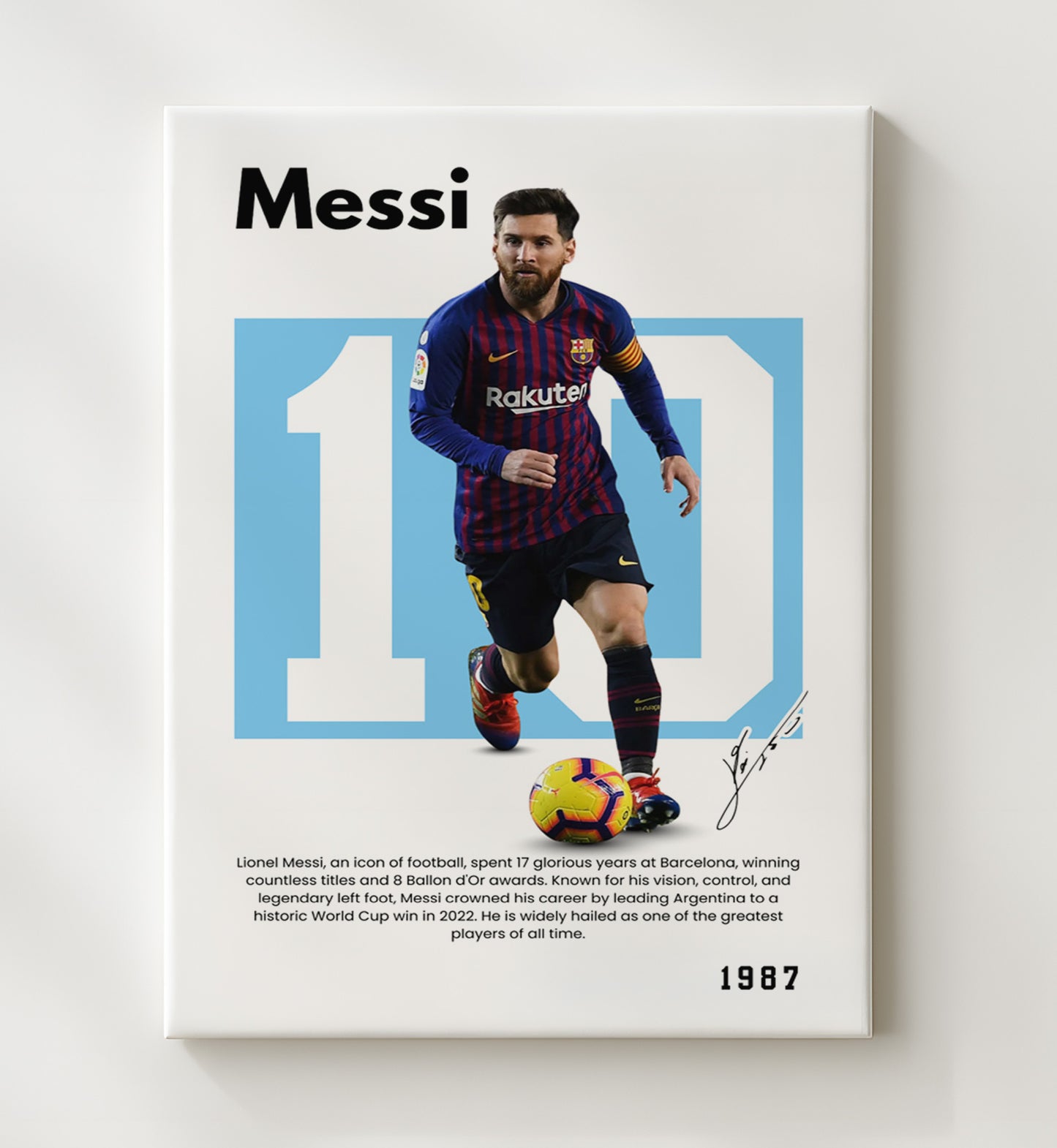 Soccer Legends - Lionel Messi - No. 10 Player Bio Poster 16x20 16x20 Canvas Wall Art wall art print – vintage decor