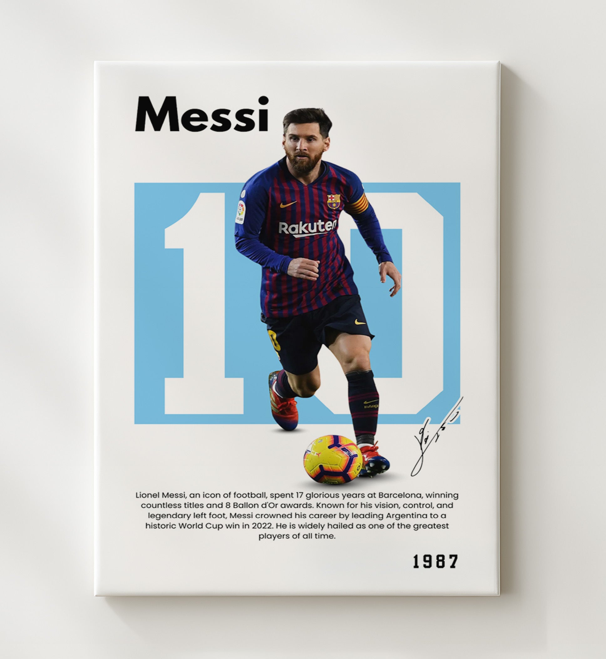 Soccer Legends - Lionel Messi - No. 10 Player Bio Poster 16x20 16x20 Canvas Wall Art wall art print – vintage decor