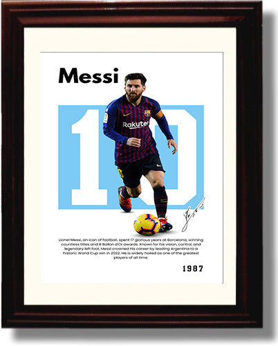Soccer Legends - Lionel Messi - No. 10 Player Bio Poster Framed 8x10 Matted Beveled Frame Beveled Frame wall art print – vintage decor