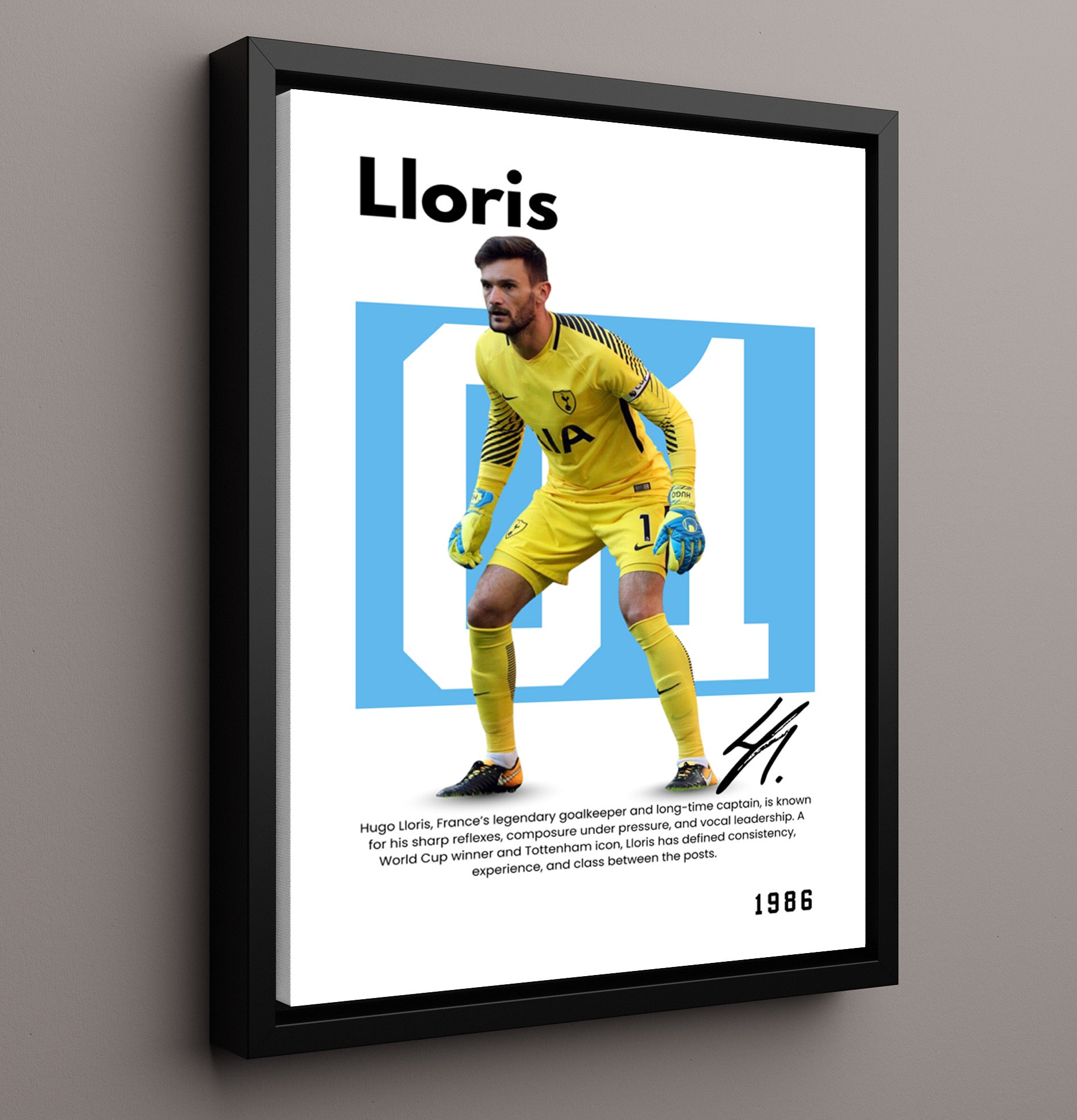 Soccer Legends - Lloris - No. 01 Player Bio Poster 16x20 16x20 Floating Canvas Display Display wall art print – vintage decor
